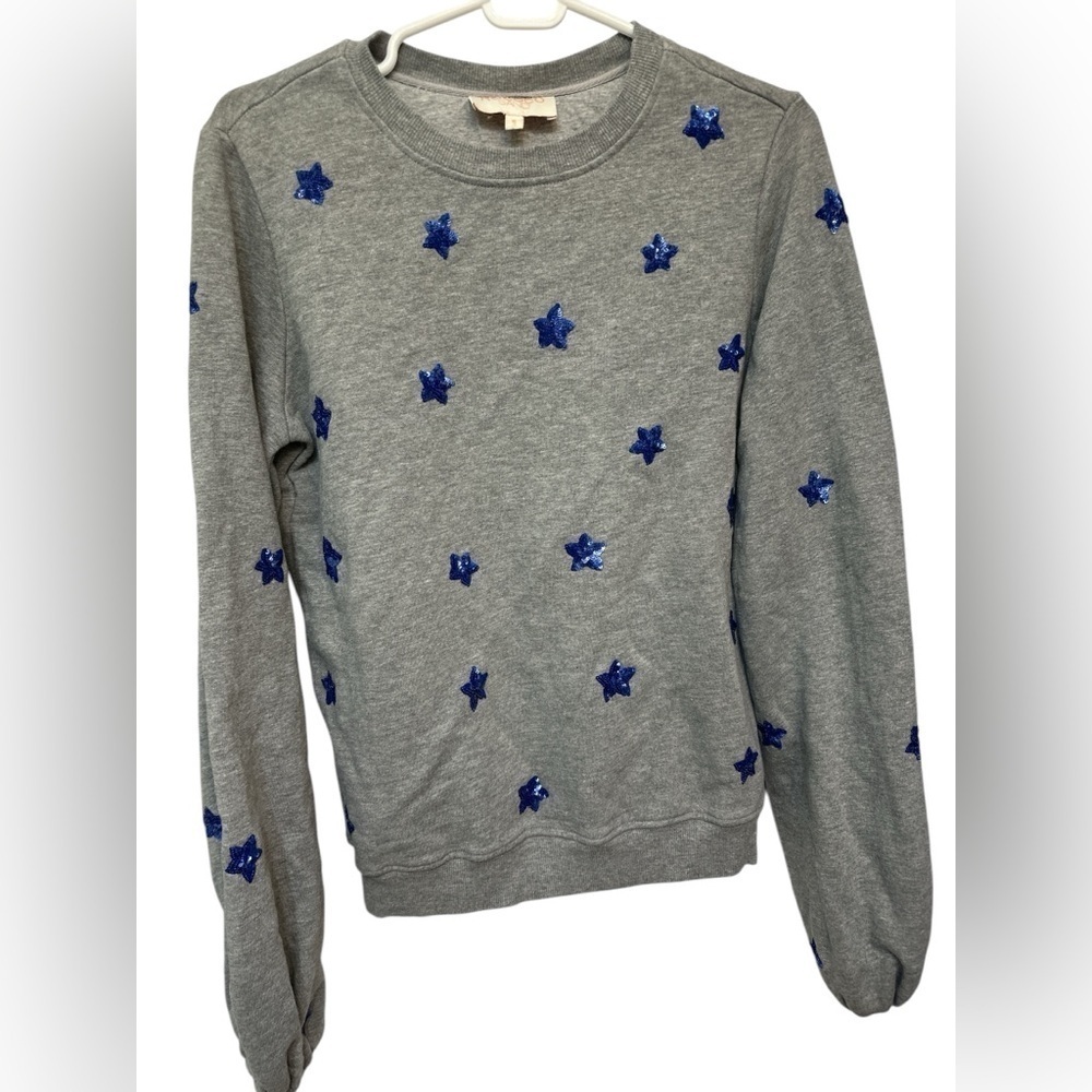 Rococo Sand Gray Sweatshirt with Sequin Blue Star Accents NWOT